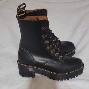 Dr. Martens Leona Black Lace-Up Platform Combat Boots